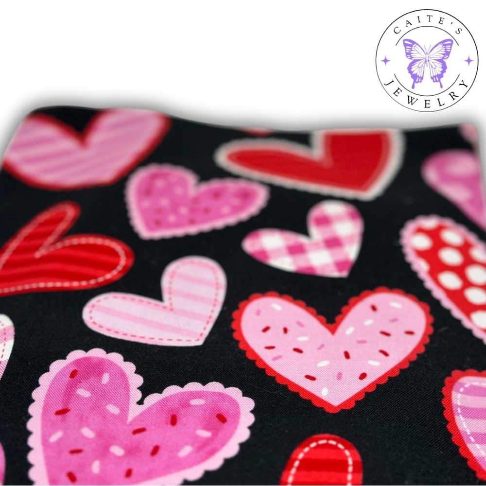 Handmade Small Book/Kindle Sleeve with a Patterned Hearts Fabric